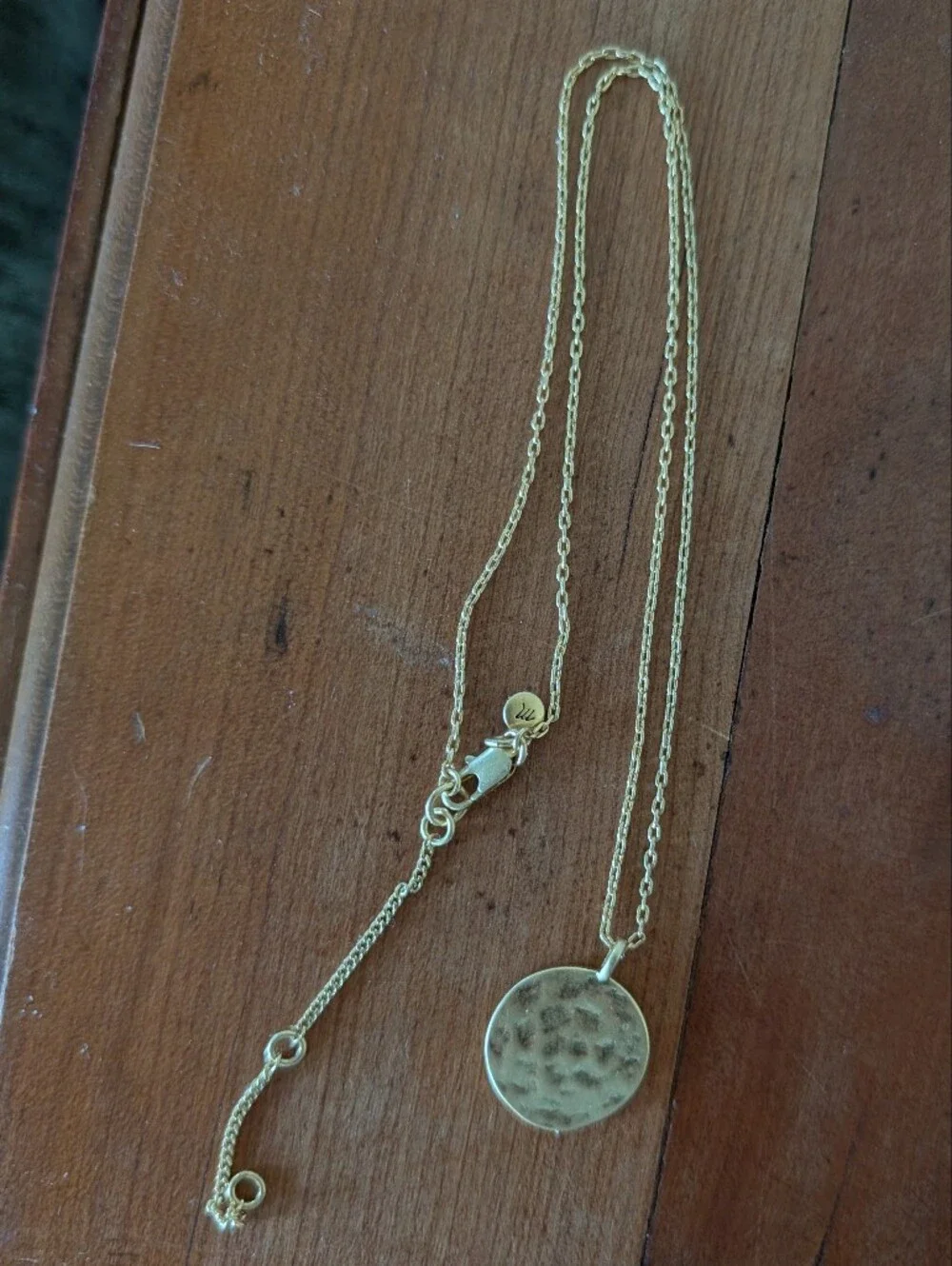 Madewell Gold Hammered Circle Pendant Necklace Women's Stamped Adjustable - Picture 2 of 8